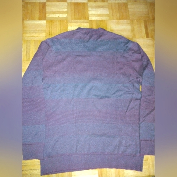 Claiborne Womens Mens Sweater Size Large Cashmere Cotton Burgundy Striped V Neck - Picture 2 of 4